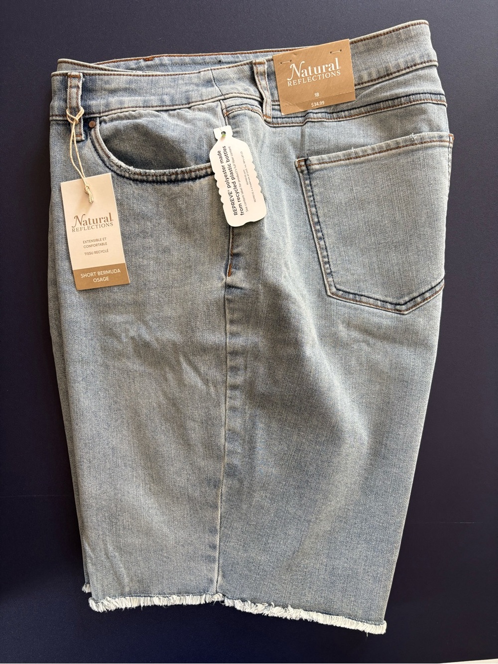 Natural Reflections Light Blue Denim Bermuda Shorts with Frayed Hem